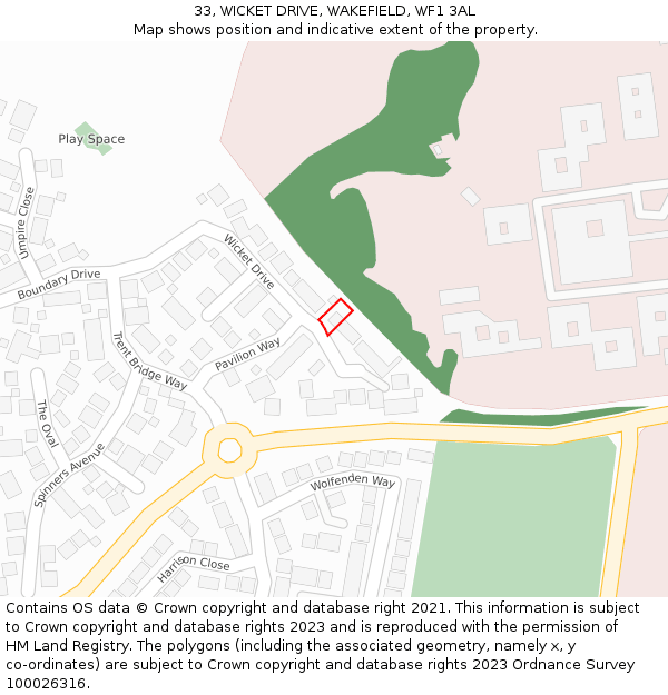 33, WICKET DRIVE, WAKEFIELD, WF1 3AL: Location map and indicative extent of plot