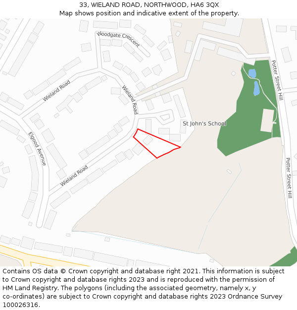 33, WIELAND ROAD, NORTHWOOD, HA6 3QX: Location map and indicative extent of plot