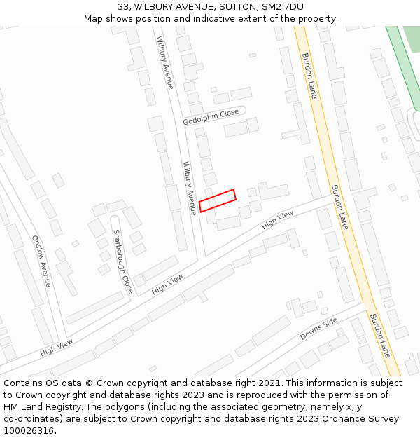 33, WILBURY AVENUE, SUTTON, SM2 7DU: Location map and indicative extent of plot