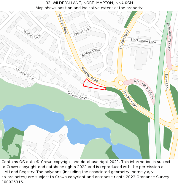 33, WILDERN LANE, NORTHAMPTON, NN4 0SN: Location map and indicative extent of plot