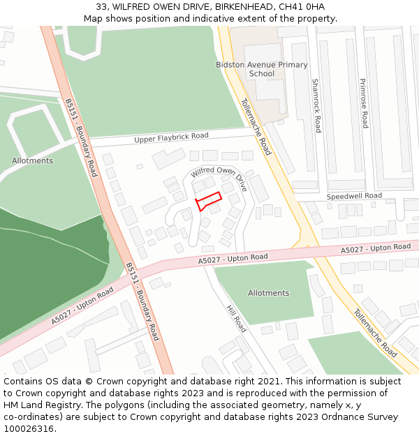 33, WILFRED OWEN DRIVE, BIRKENHEAD, CH41 0HA: Location map and indicative extent of plot