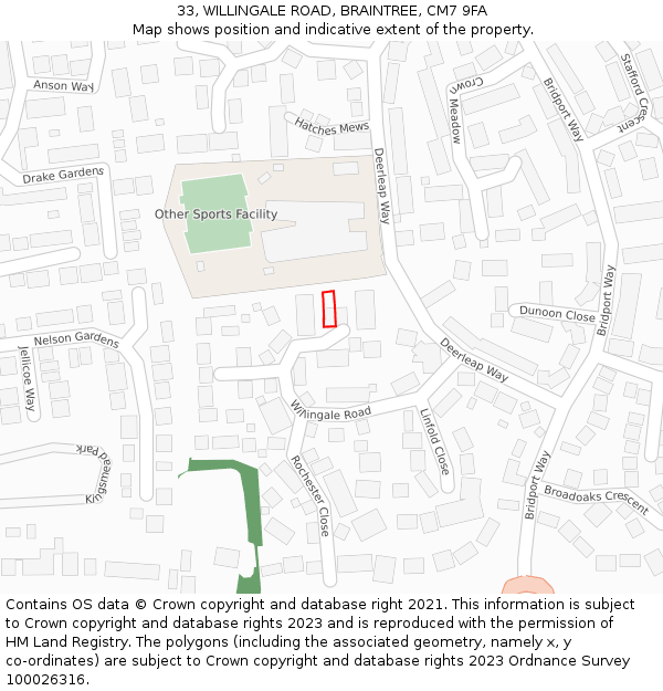 33, WILLINGALE ROAD, BRAINTREE, CM7 9FA: Location map and indicative extent of plot