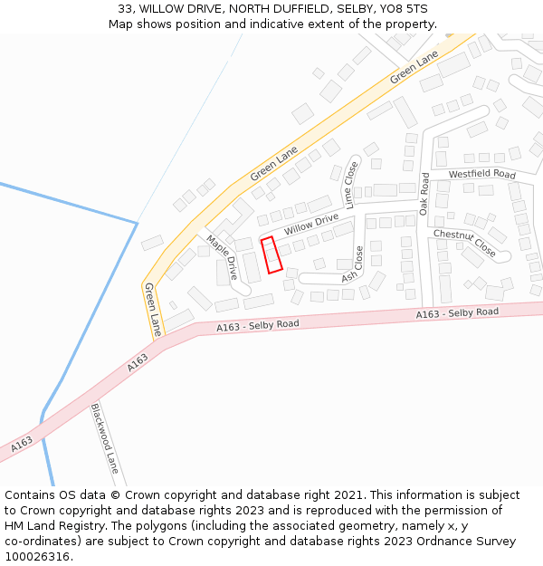 33, WILLOW DRIVE, NORTH DUFFIELD, SELBY, YO8 5TS: Location map and indicative extent of plot