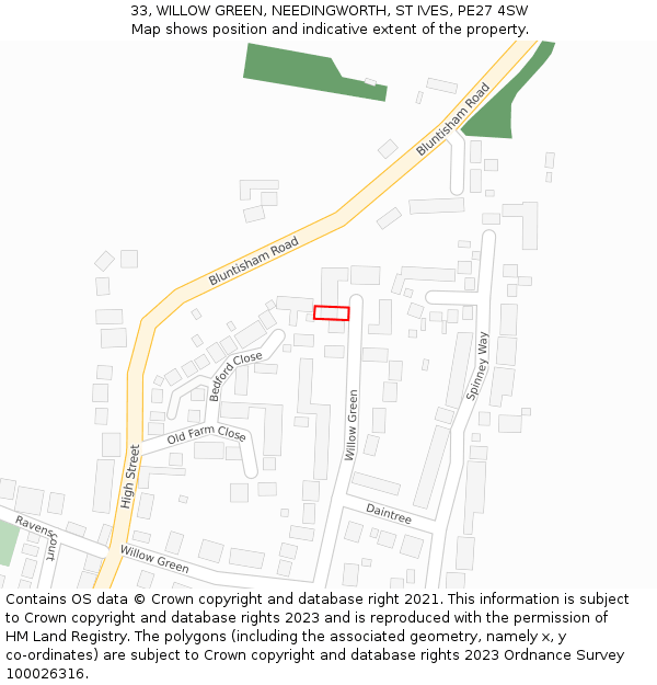 33, WILLOW GREEN, NEEDINGWORTH, ST IVES, PE27 4SW: Location map and indicative extent of plot