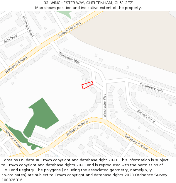 33, WINCHESTER WAY, CHELTENHAM, GL51 3EZ: Location map and indicative extent of plot