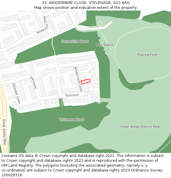 33, WINDERMERE CLOSE, STEVENAGE, SG1 6AG: Location map and indicative extent of plot