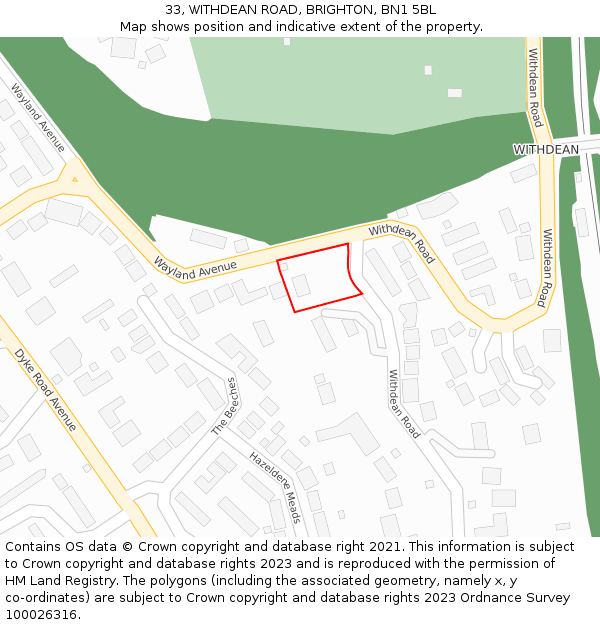 33, WITHDEAN ROAD, BRIGHTON, BN1 5BL: Location map and indicative extent of plot