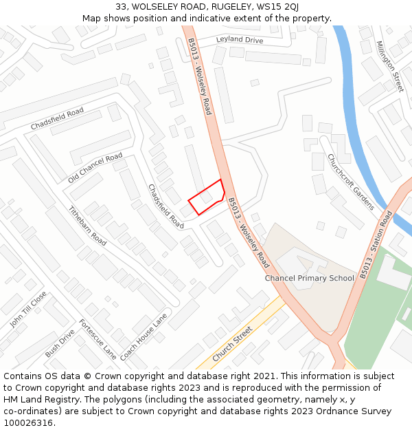 33, WOLSELEY ROAD, RUGELEY, WS15 2QJ: Location map and indicative extent of plot