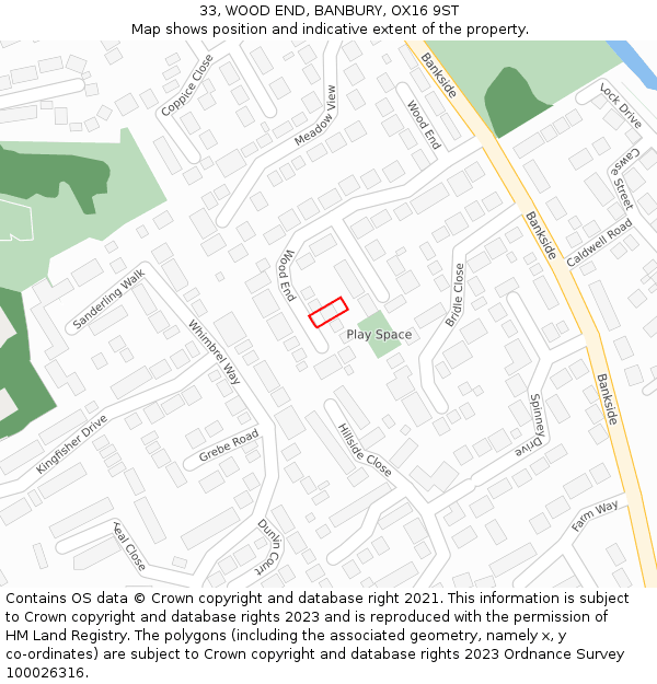 33, WOOD END, BANBURY, OX16 9ST: Location map and indicative extent of plot