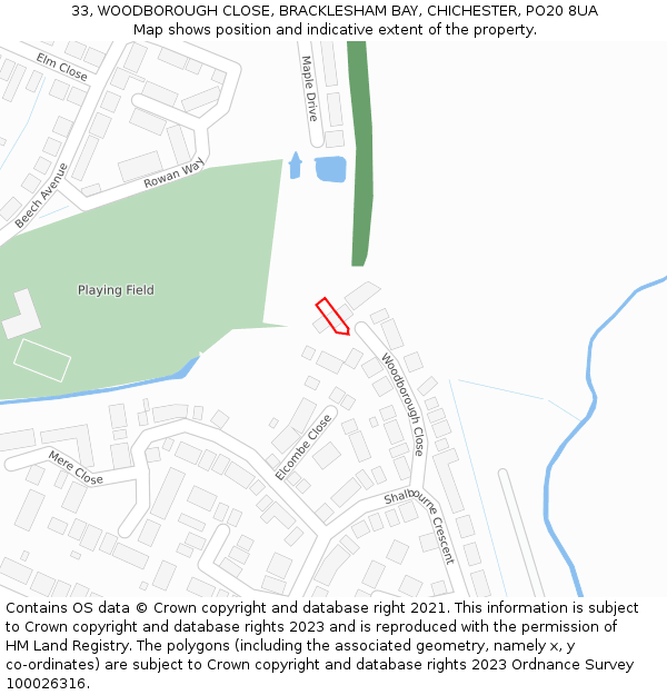 33, WOODBOROUGH CLOSE, BRACKLESHAM BAY, CHICHESTER, PO20 8UA: Location map and indicative extent of plot