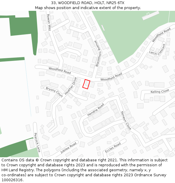 33, WOODFIELD ROAD, HOLT, NR25 6TX: Location map and indicative extent of plot