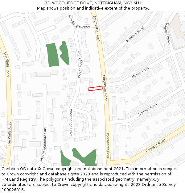 33, WOODHEDGE DRIVE, NOTTINGHAM, NG3 6LU: Location map and indicative extent of plot