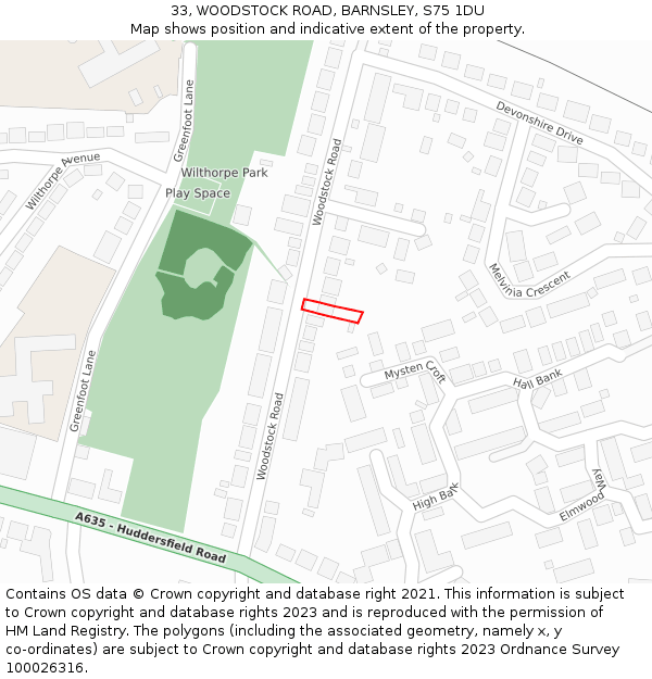 33, WOODSTOCK ROAD, BARNSLEY, S75 1DU: Location map and indicative extent of plot