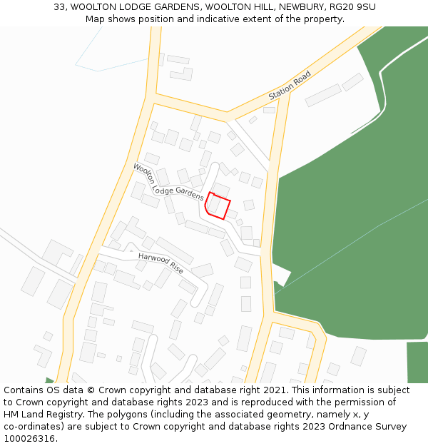 33, WOOLTON LODGE GARDENS, WOOLTON HILL, NEWBURY, RG20 9SU: Location map and indicative extent of plot