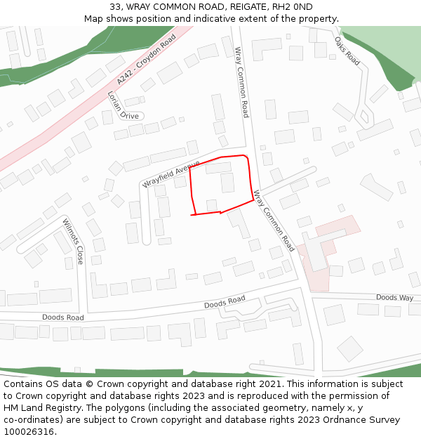 33, WRAY COMMON ROAD, REIGATE, RH2 0ND: Location map and indicative extent of plot