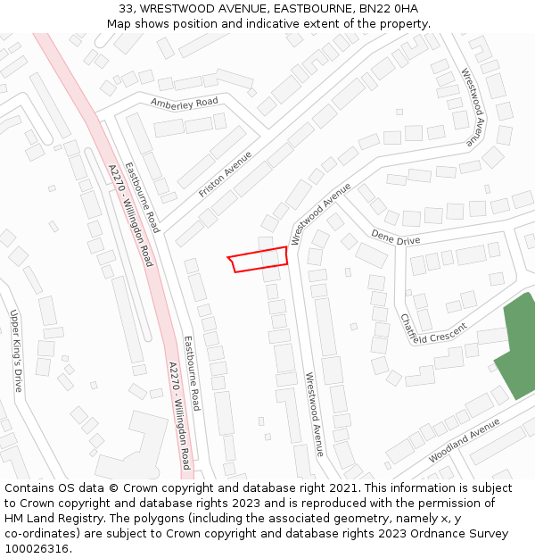 33, WRESTWOOD AVENUE, EASTBOURNE, BN22 0HA: Location map and indicative extent of plot
