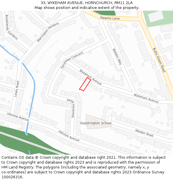 33, WYKEHAM AVENUE, HORNCHURCH, RM11 2LA: Location map and indicative extent of plot