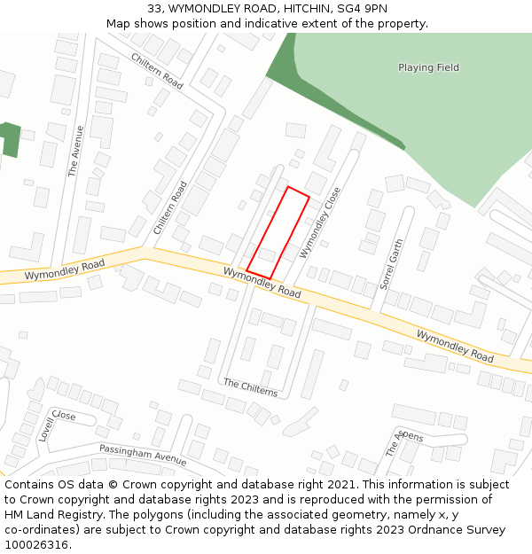 33, WYMONDLEY ROAD, HITCHIN, SG4 9PN: Location map and indicative extent of plot