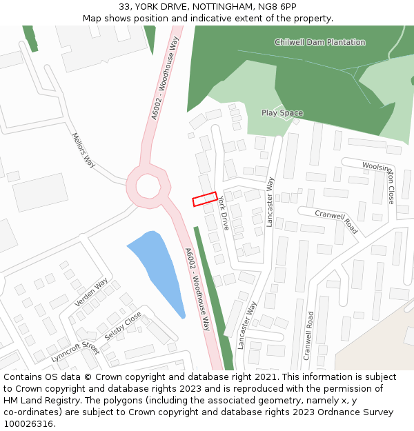 33, YORK DRIVE, NOTTINGHAM, NG8 6PP: Location map and indicative extent of plot