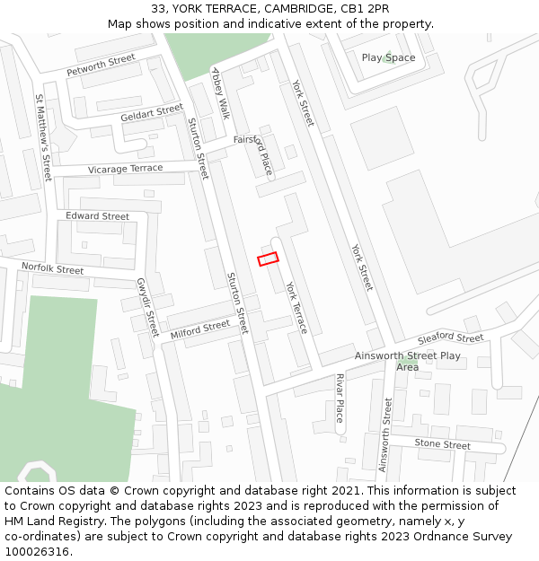 33, YORK TERRACE, CAMBRIDGE, CB1 2PR: Location map and indicative extent of plot