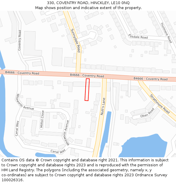 330, COVENTRY ROAD, HINCKLEY, LE10 0NQ: Location map and indicative extent of plot