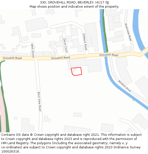 330, GROVEHILL ROAD, BEVERLEY, HU17 0JJ: Location map and indicative extent of plot