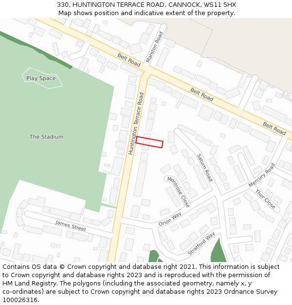 330, HUNTINGTON TERRACE ROAD, CANNOCK, WS11 5HX: Location map and indicative extent of plot