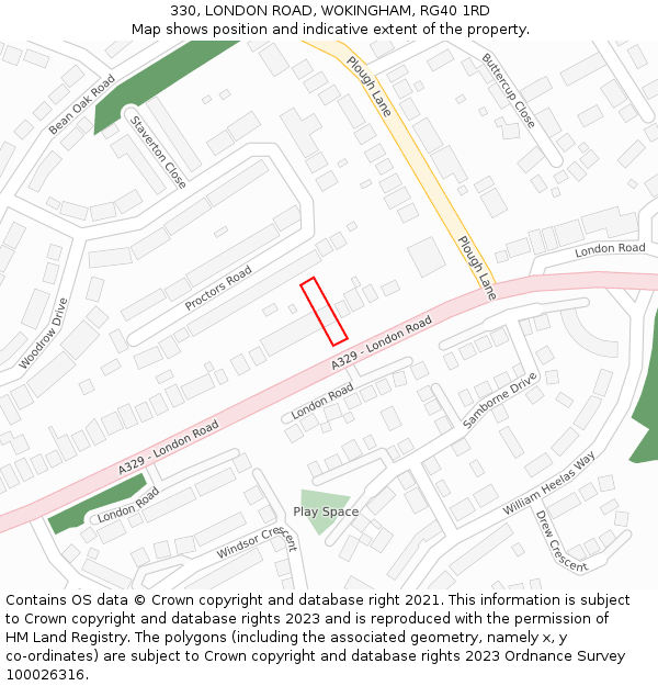 330, LONDON ROAD, WOKINGHAM, RG40 1RD: Location map and indicative extent of plot