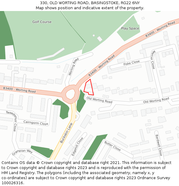 330, OLD WORTING ROAD, BASINGSTOKE, RG22 6NY: Location map and indicative extent of plot