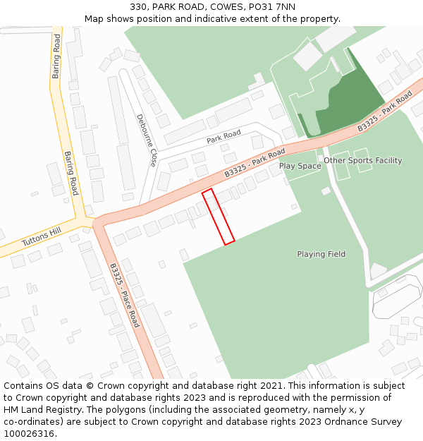 330, PARK ROAD, COWES, PO31 7NN: Location map and indicative extent of plot