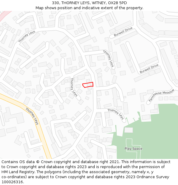 330, THORNEY LEYS, WITNEY, OX28 5PD: Location map and indicative extent of plot