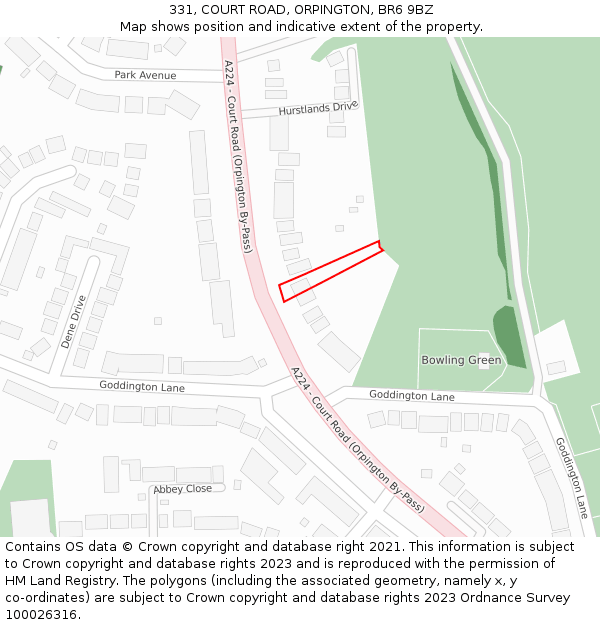 331, COURT ROAD, ORPINGTON, BR6 9BZ: Location map and indicative extent of plot