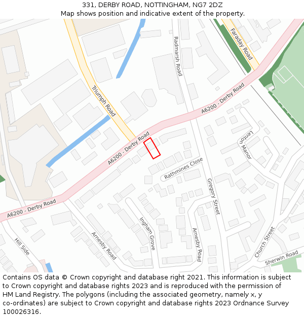 331, DERBY ROAD, NOTTINGHAM, NG7 2DZ: Location map and indicative extent of plot