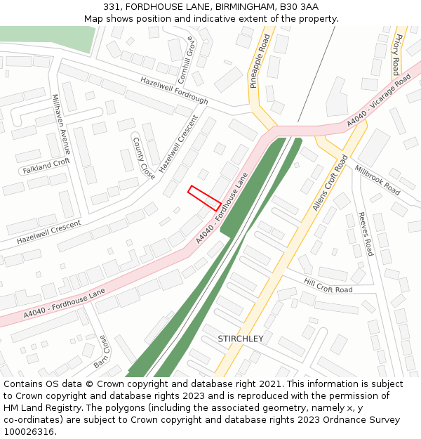 331, FORDHOUSE LANE, BIRMINGHAM, B30 3AA: Location map and indicative extent of plot