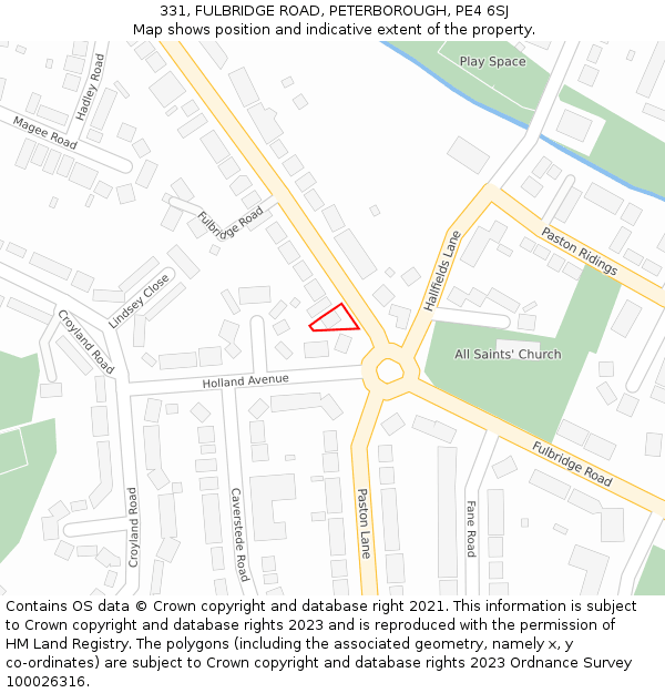 331, FULBRIDGE ROAD, PETERBOROUGH, PE4 6SJ: Location map and indicative extent of plot