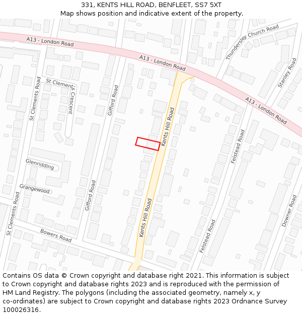 331, KENTS HILL ROAD, BENFLEET, SS7 5XT: Location map and indicative extent of plot
