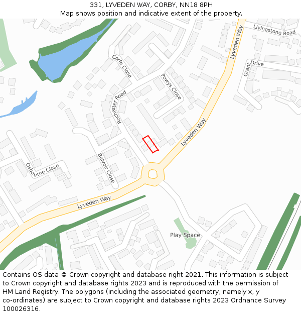 331, LYVEDEN WAY, CORBY, NN18 8PH: Location map and indicative extent of plot