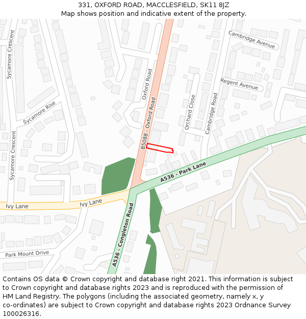 331, OXFORD ROAD, MACCLESFIELD, SK11 8JZ: Location map and indicative extent of plot