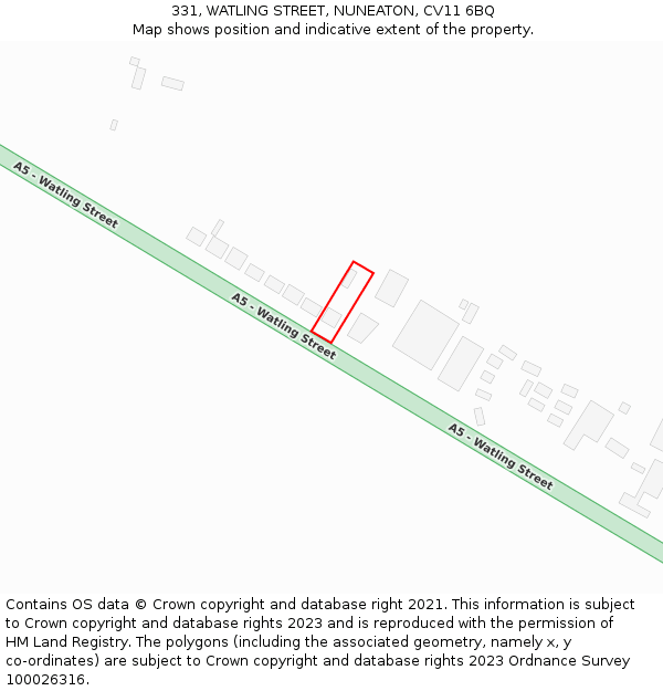331, WATLING STREET, NUNEATON, CV11 6BQ: Location map and indicative extent of plot