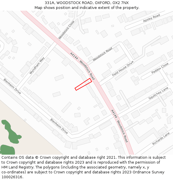 331A, WOODSTOCK ROAD, OXFORD, OX2 7NX: Location map and indicative extent of plot