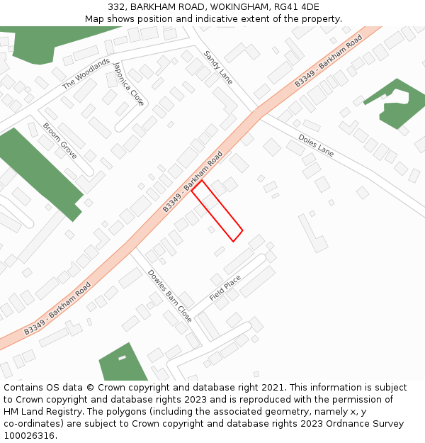 332, BARKHAM ROAD, WOKINGHAM, RG41 4DE: Location map and indicative extent of plot