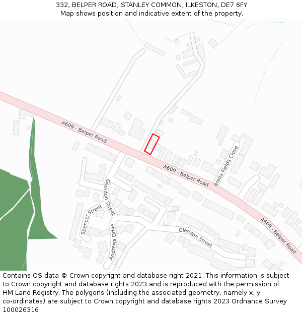 332, BELPER ROAD, STANLEY COMMON, ILKESTON, DE7 6FY: Location map and indicative extent of plot