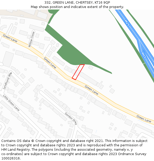 332, GREEN LANE, CHERTSEY, KT16 9QP: Location map and indicative extent of plot