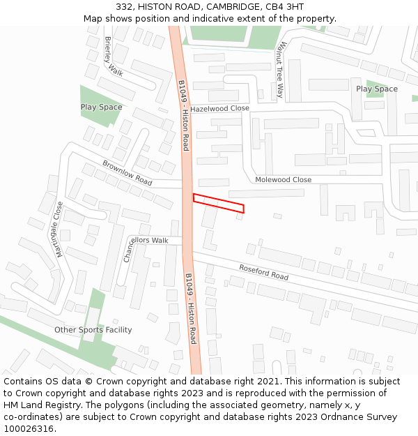332, HISTON ROAD, CAMBRIDGE, CB4 3HT: Location map and indicative extent of plot