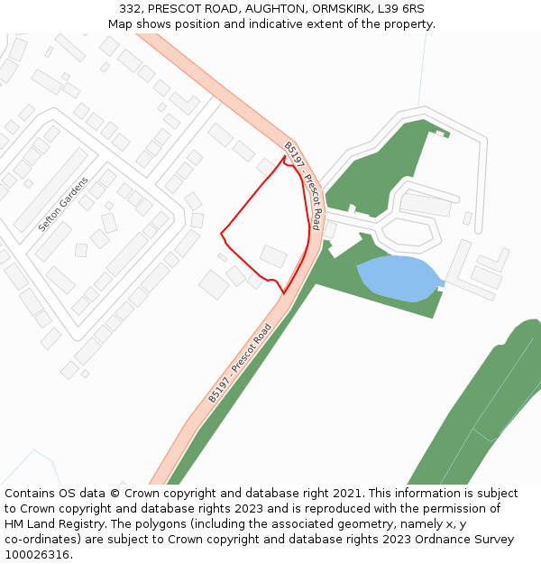332, PRESCOT ROAD, AUGHTON, ORMSKIRK, L39 6RS: Location map and indicative extent of plot