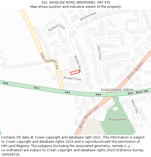 332, WINSLOW ROAD, BROMYARD, HR7 4TX: Location map and indicative extent of plot