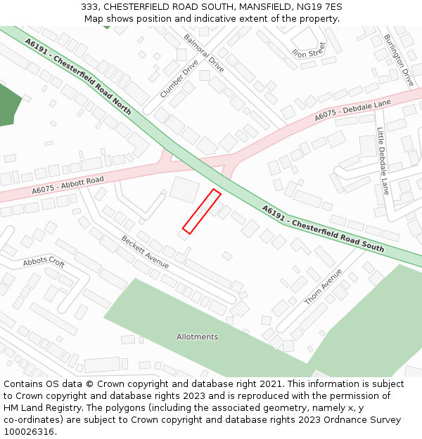 333, CHESTERFIELD ROAD SOUTH, MANSFIELD, NG19 7ES: Location map and indicative extent of plot