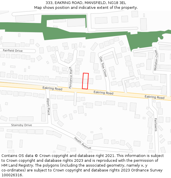 333, EAKRING ROAD, MANSFIELD, NG18 3EL: Location map and indicative extent of plot