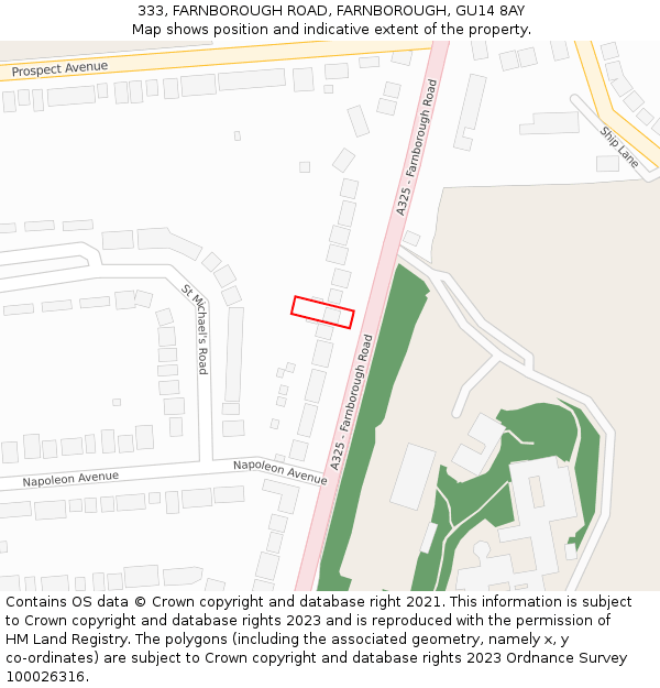 333, FARNBOROUGH ROAD, FARNBOROUGH, GU14 8AY: Location map and indicative extent of plot