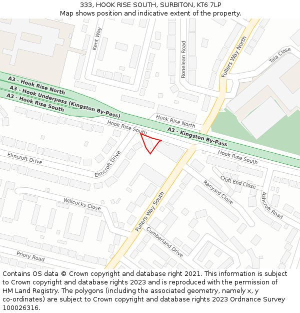 333, HOOK RISE SOUTH, SURBITON, KT6 7LP: Location map and indicative extent of plot